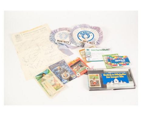 SMALL QUANTITY OF FOOTBALL MEMORABILIA TO INCLUDE; TICKET STUBS FROM WEMBLEY, ROSETTES ETC.. 4 F.A. CUP FINAL PROGRAMMES, AND