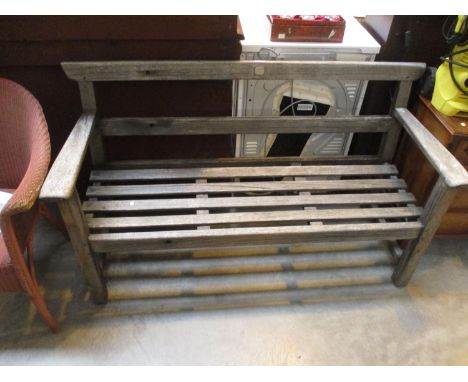 Teak Garden Bench with Plaque "Made By The Hughes Bulckow Ship Breaking Company Ltd. Blyth Northumberland From Teak Taken Fro