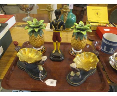 Pair of Twos Company Pineapple Candlesticks, Figural Candlestick and a Pair of Bonbon Dishes