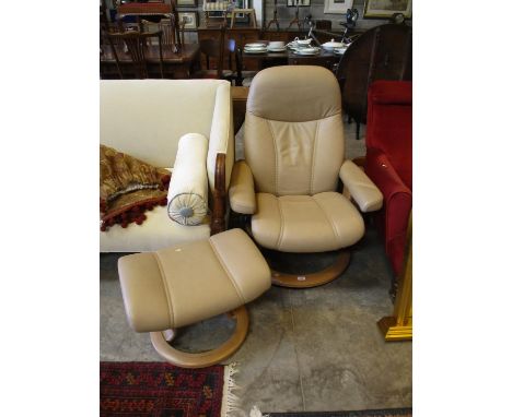 Ekornes Fawn Leather Stressless Chair with Stool