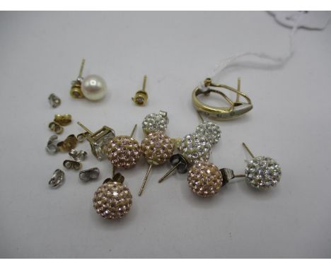 Four Pairs of Ear Studs on Gold Pins, One 18ct Gold Pearl and Diamond Ear Stud, One 9ct Gold and Diamond Earring, One 9ct Gol