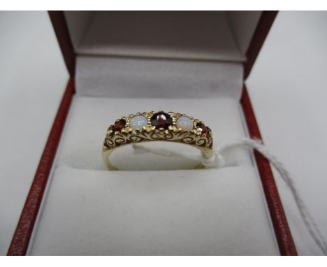 9ct Gold Opal and Garnet Ring, Size O