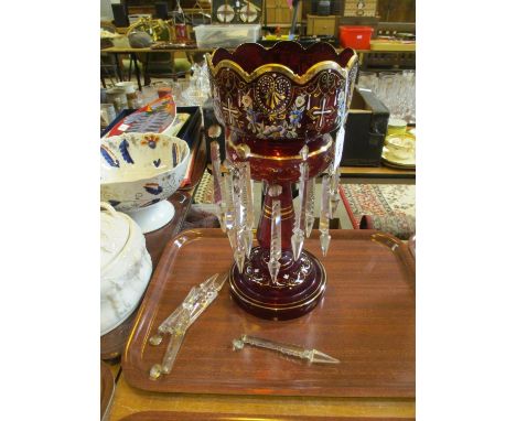 Victorian Ruby Glass Lustre, 36cm high