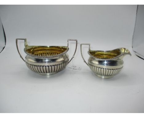 George III Silver Half Gadrooned Sugar and Cream, London 1806, Maker WF, 488g