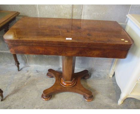 19th Century Mahogany Fold Over Games Table on Central Pillar and Platform Base, 92x46cm, 73cm h