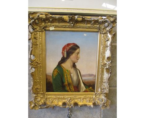 19th Century Oil on Canvas, Portrait of a Woman, 28x23cm, damaged canvas