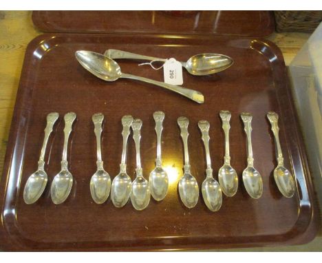 Pair of Georgian Silver Dinner Spoons and a Set of 11 Victorian Silver Teaspoons, 498g total