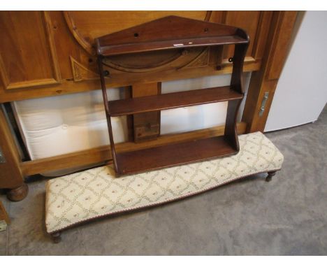 Mahogany Wall Shelves and Victorian Fender Stool (damaged feet)