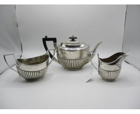 Silver Half Gadrooned 3 Piece Tea Service, Sheffield dates around 1930, 1098g total