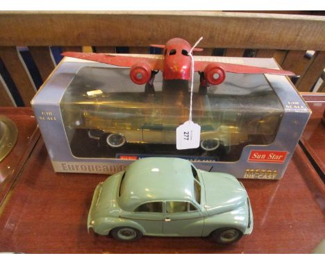 Vintage Morris Minor Toy Car, Tin Plate Plane and Sunstar Mercedes