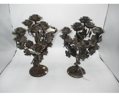 Pair of Ornate Metal 8 Branch 9 Light Candlesticks