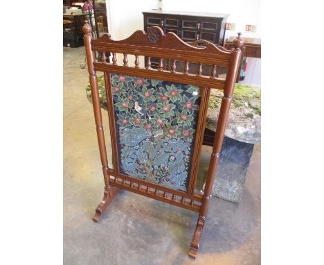 Edwardian Walnut Firescreen with Tapestry and Beadwork Panel