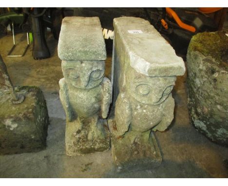 Pair of Cast Stone Owl Bench Stands