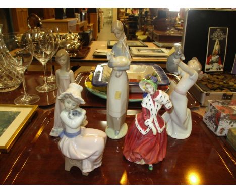 Three Lladro Figures, Nao and Royal Doulton Figures
