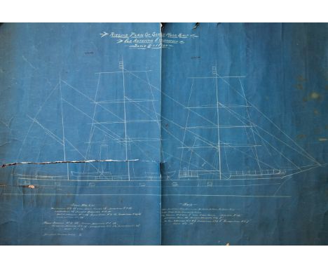 Rigging Plan of Screw Wood Ship For Antarctic Exploration Scale 1/8=1 Foot, Inscribed Verso in Ink S S Discovery No. 133 D. S