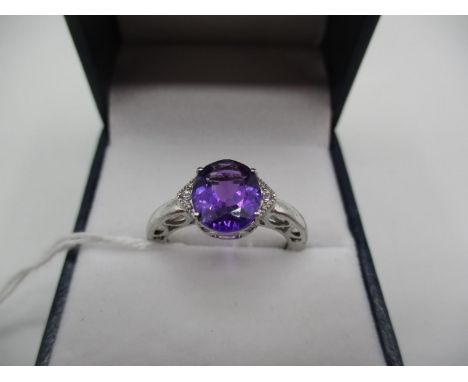 Silver Amethyst and White Topaz Art Deco Style Ring, Size N