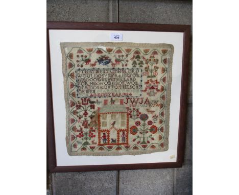 Sampler by Margaret Wick Aged 10 1834, 37x35cm