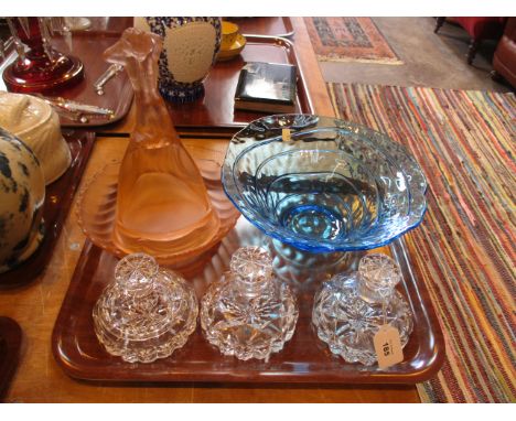 Rose Glass Mermaid, Blue Glass Bowl, Trinket Box and 2 Scent Bottles
