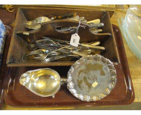 Cutlery Tray, Silver Plate and Other Cutlery, Card Tray and Sauce Boat
