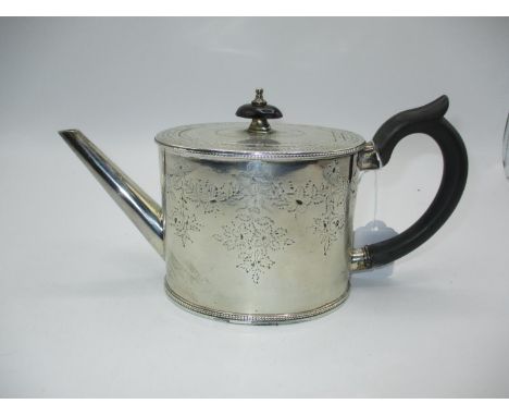 George III Oval Silver Teapot having Engraved Decoration, London 1780, Maker C. W., 536g total