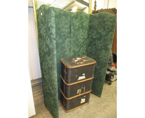 Four Fold Dressing Screen and Vintage Trunk