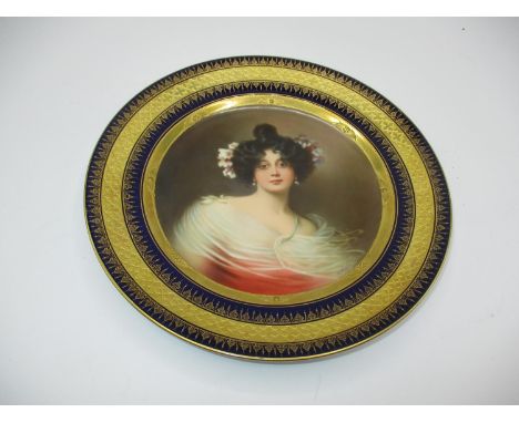 19th Century Vienna Porcelain Cabinet Plate Painted with a Portrait of Graziella by H. Weigel, 24.5cm