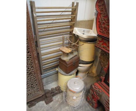 Victorian Tin Box, Vintage Scales, Play Pen, Pyramid Wash Hand Basin, WC, Camping Table and Accessories