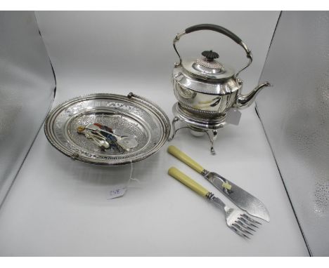 Silver Plated Spirit Kettle, Swing Handle Basket, Fish Servers and Other Cutlery