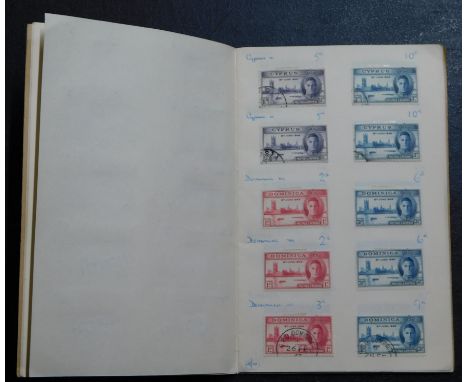 British Commonwealth 1946 Victory issues. Old time stamp club book with m/m and used Victory issues A-Z. Some duplication
