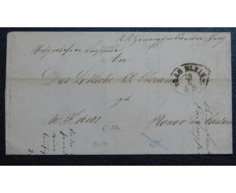 Austria 1869 Postal history, EL dated Aug 1869 posted to Ronov, oval Prag Kleins 18/8 cancel and single ring Ronow 19/8 '69' 