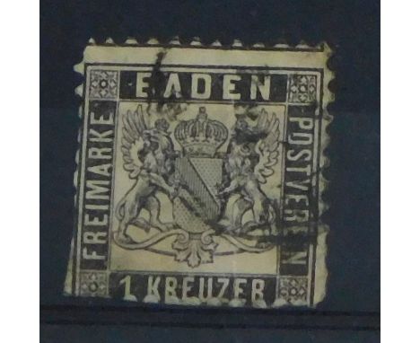 German States Baden 1862-1905 SG 27 used 1K black, edges trimmed. Cat value £25