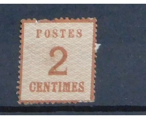 Alsace and Lorraine 1870-1871 German Army of Occupation SG 19 m/m 2s chestnut, top edge perf has nibbles. Cat value £150