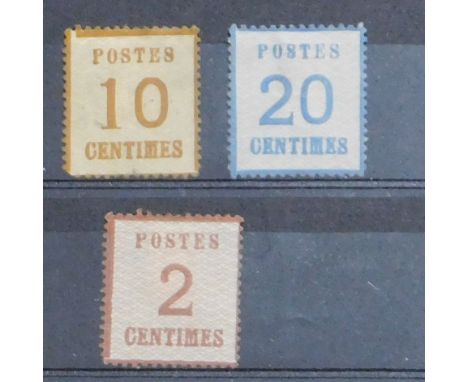 Alsace and Lorrain 1870-1871 German Army of Occupation SG11 m/m 10c pale brown, SG 15 m/m 20c deep ultramarine and SG19 m/m 2