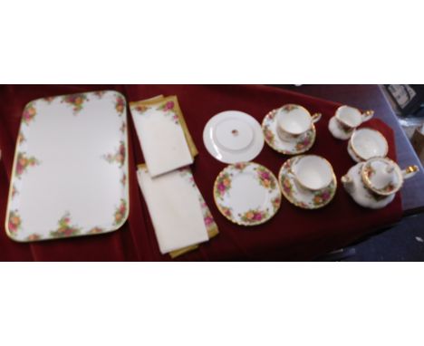 (2 ) Piece China Tea Set with Tray - and napkins (Matching) 'Old Country Roses' - 'Royal Albert' bone china very good conditi