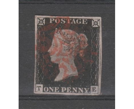 Great Britain 1840 1d Black, TP, Plate 2 - very fine used with four margins, red Maltese Cross, very light marginal thin. 