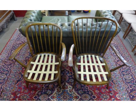 Two Ercol Golden Dawn beech armchairs 