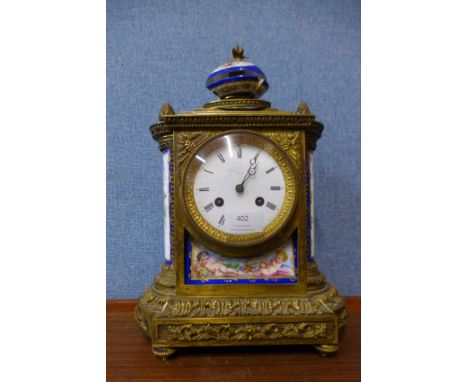 A 19th century gilt metal and porcelain mantle clock, a/f 