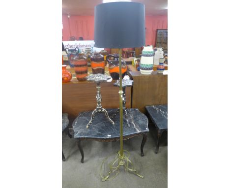 An early 20th Century brass telescopic floor standing lamp 