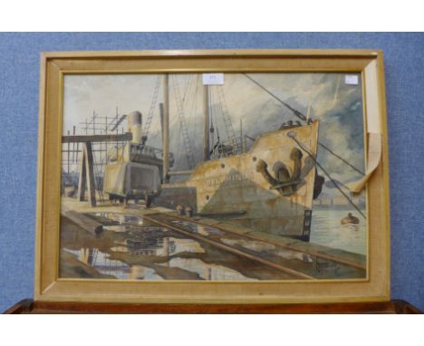 Leonard Stanley (1891-1951), Tramp, Poole Harbour, watercolour, framed 