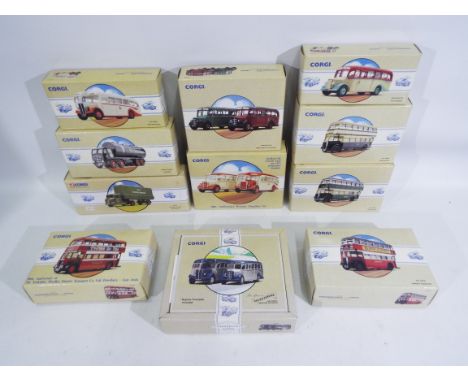 Corgi - 11 x boxed Corgi Classic die-cast model vehicles - Lot includes a #97201 'Guy Arab' Birmingham bus. A #97914 'BRS Par