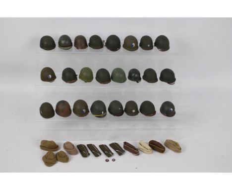 Dragon - DiD - A loose collection 34 WW2 US helmets, hats and caps attributed to Dragon / DiD or similar suitable for 1:6 sca