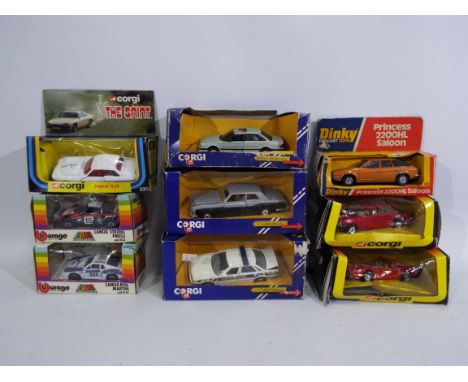 Corgi - Bburago - Dinky - 9 x boxed cars including The Saint Jaguar XJS # 320, Peugeot 505 # 373, Lancia Beta # 4170 and simi