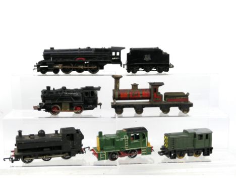 Tri ang - Fleishmann. A selection of 6 locomotives in Playworn condition possibly Spares/Repairs to include a Tri-ang R.50 4-