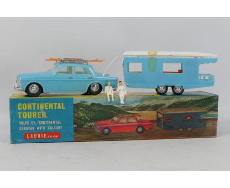 Laurie Toys of Hong Kong plastic 'Continental Tourer' set, comprising a Volvo 121 in blue, and a Continental Caravan in blue 