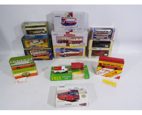 Corgi - 13 x boxed Corgi cars and buses - Lot includes a #471 'Silver Jubilee' bus. A #D708/1 Corgi 'Classic Cars' 1963 Ford 