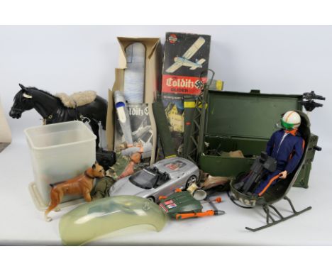 Action Man - Airfix - Marbles - Remote control car. A selection of 2 x Vintage 1964 Action Men with accessories, helicopter, 