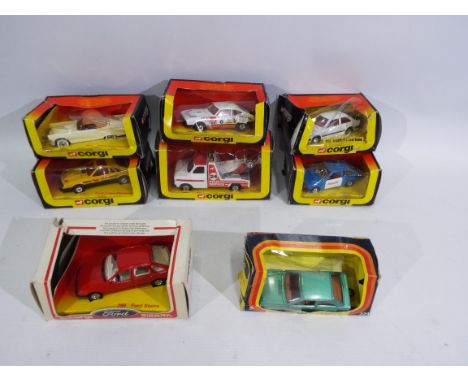 Corgi - 8 x boxed 1980s Ford models including Escort RS 1600 # 453, Transit Recovery Truck # 1140, Capri Rally model # 312 an