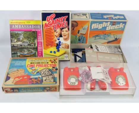 Geobra Electric-Telefon 80 - Chad Valley Cine Projector - Flight Deck - Up Against Time. A selection of 5 boxed games and pla