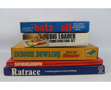 Big Loader - Spirograph - Ratrace - Hats Off - Indoor Bowling. A selection of 5 boxed games and playsets appearing in Excelle