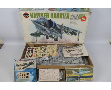 Airfix - 3 x boxed aircraft model kits, Hawker Harrier Super Kit in 1:24 scale # 096014, Blackburn Buccaneer in 1:72 scale # 